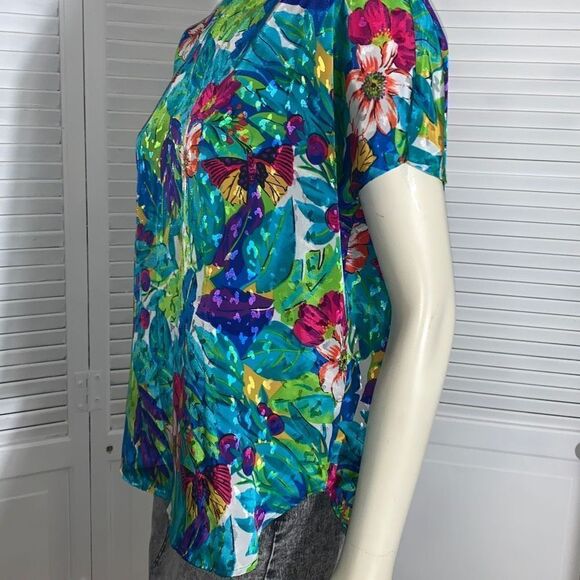 Vintage 80’s Satin Floral Jacquard Statement Blouse Women’s Large - Picture 6 of 9